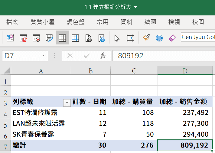 銷售分析Excel：1個建立樞紐分析表的統計範例