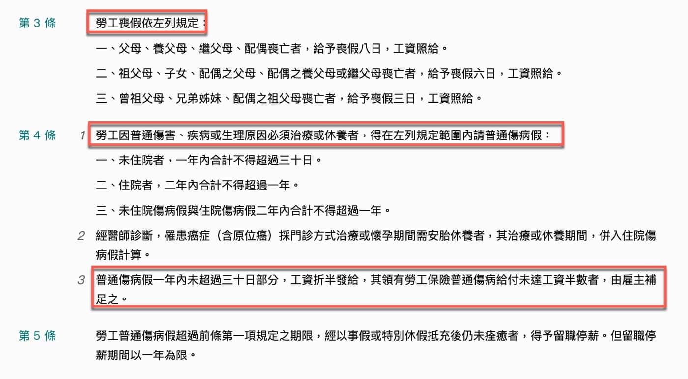 三、喪假與病假扣薪