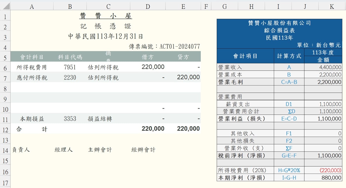 估列所得稅傳票